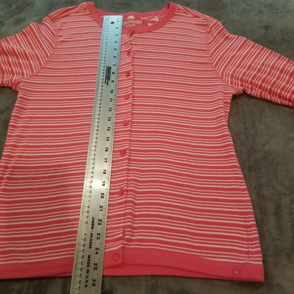 Oleg Cassini Sport Women Pink Striped Button Front Cardigan Sweater Lightweight - Picture 7 of 7